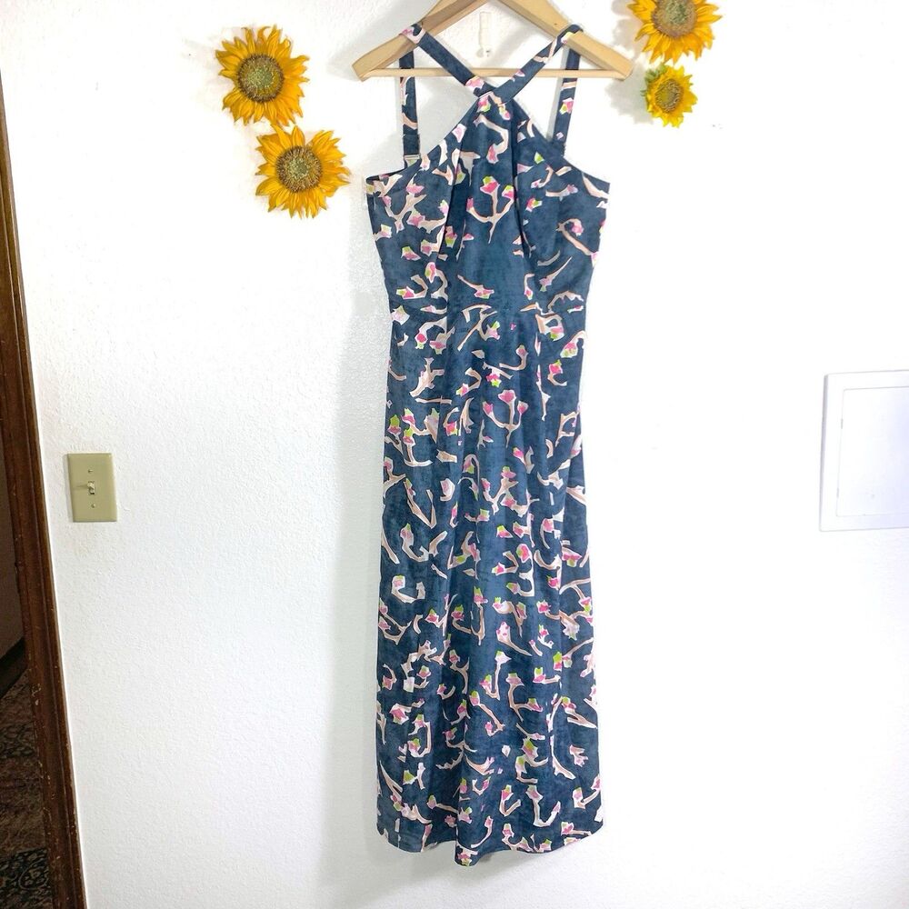 Cabi Blue White Pink Abstract Strap Maxi Dress Size 6 Small Womens